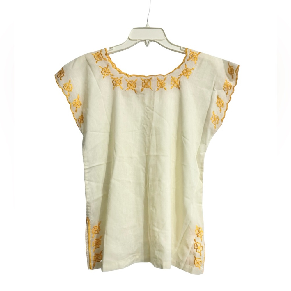 VTG embroidered cotton top boho retro hippie coastal homemade S**